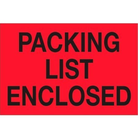 BOX PACKAGING Paper Labels w/ "Packing List Enclosed" Print, 2"L x 3"W, Red & Black, Roll of 500 DL1202